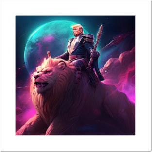 Trump as King on lion - Tshirt Design Posters and Art